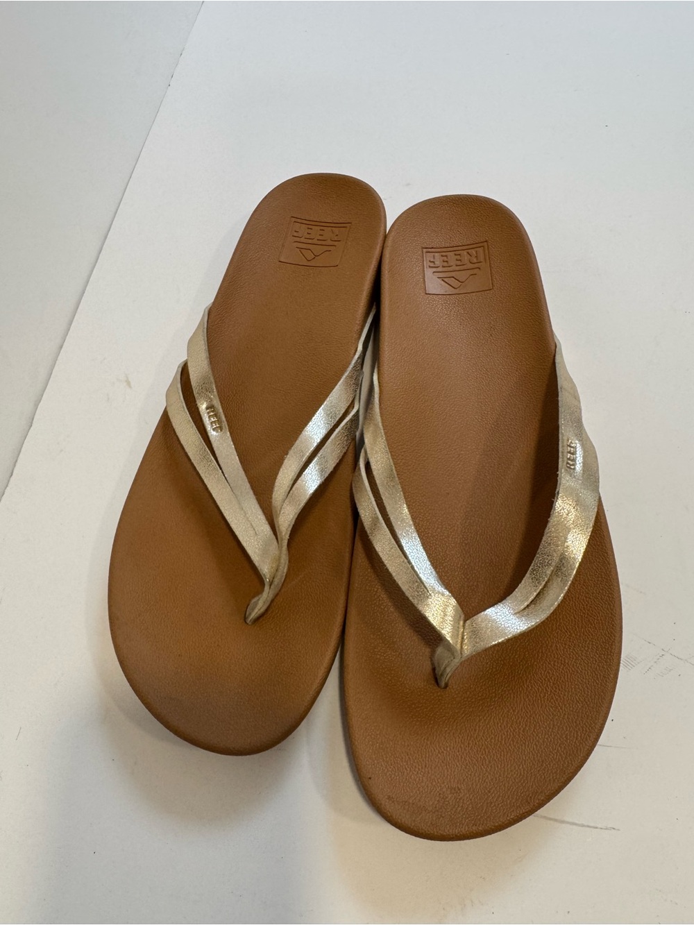 Reef Women's Metallic Gold Strap Tan Footbed Sandals